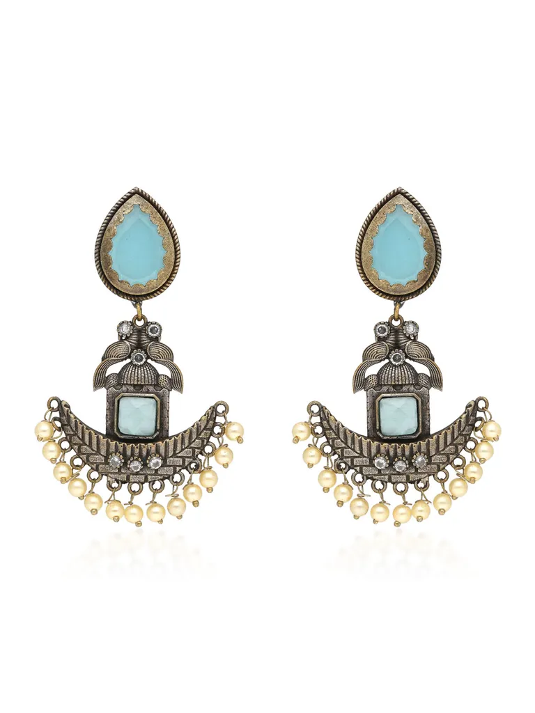 Oxidised Dangler Earrings in Sky Blue color - CNB35255