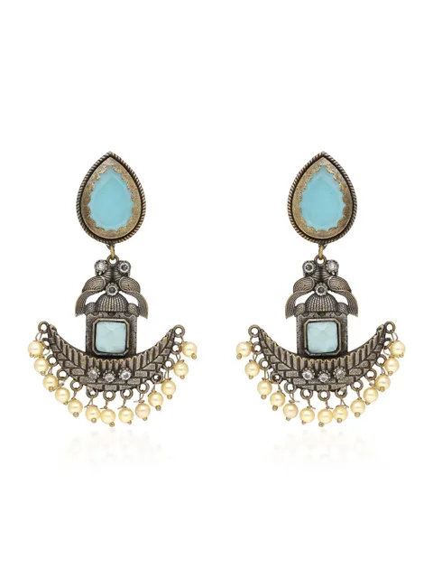 Oxidised Dangler Earrings in Sky Blue color - CNB35255