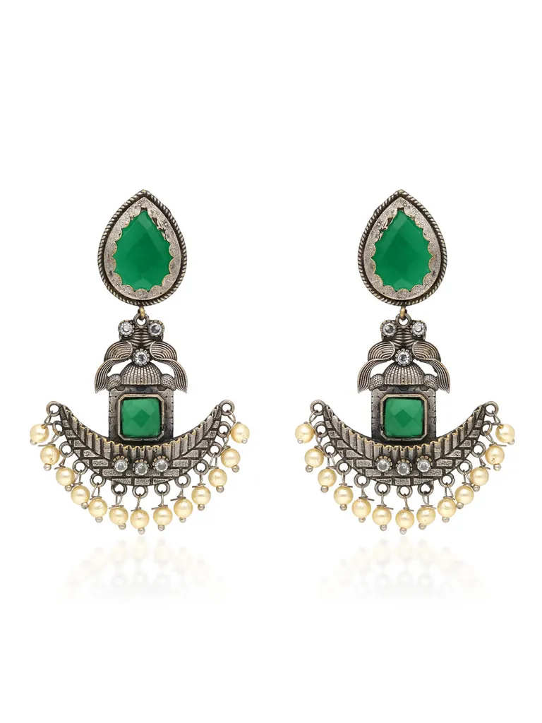 Oxidised Dangler Earrings in Green color - CNB35257