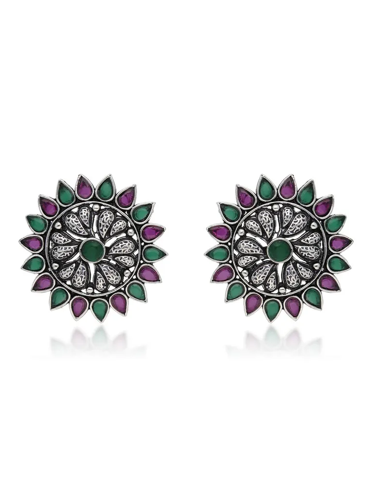 Oxidised Tops / Studs in Ruby & Green color - CNB35296