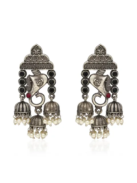 Oxidised Jhumka Earrings in Black color - CNB35250