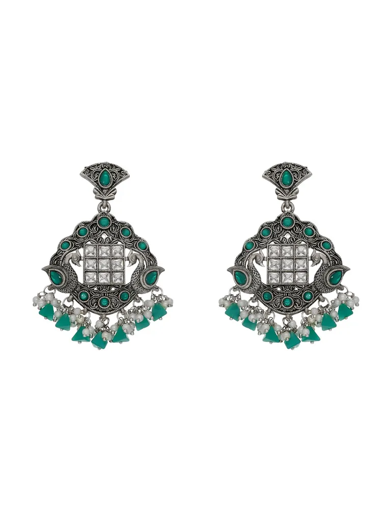 Oxidised Dangler Earrings in Green color - CNB18102