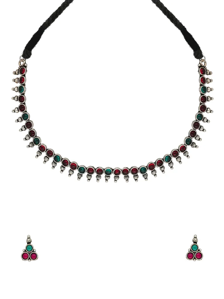 Oxidised Necklace Set in Ruby & Green color - SSA2