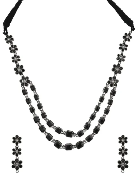 Oxidised Long Necklace Set in Black color - CNB33914