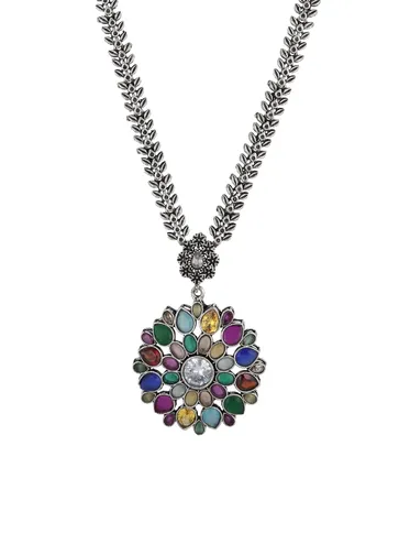 Oxidised Long Necklace Set in Multicolor color - CNB33915