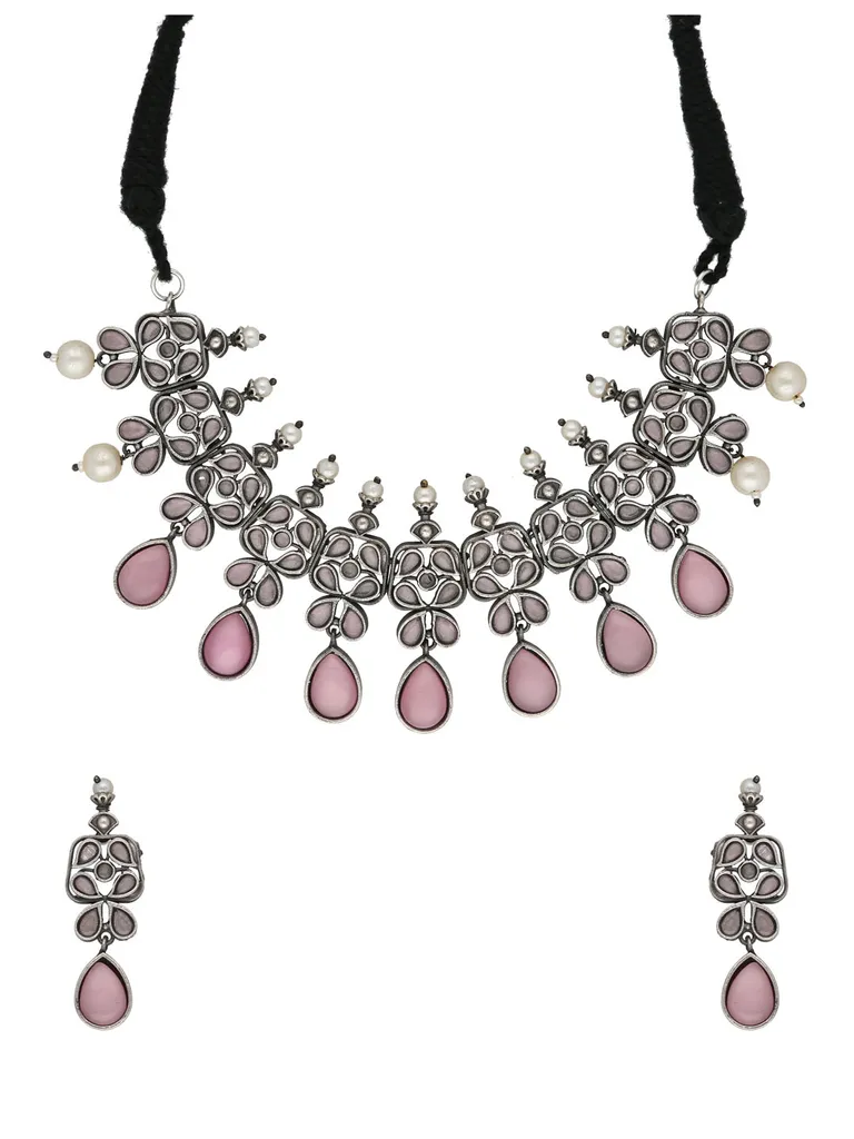 Oxidised Necklace Set in Pink color - CNB33911