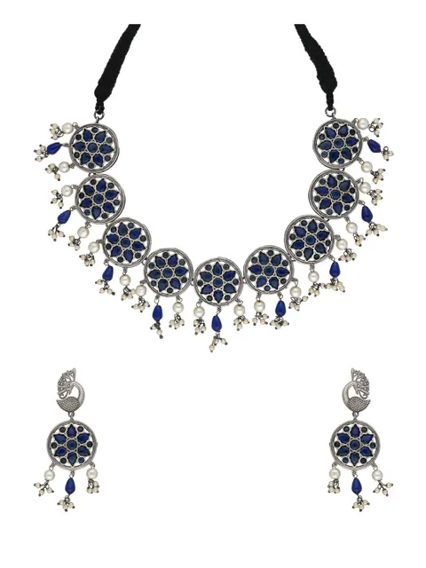 Oxidised Necklace Set in Blue color - CNB33909