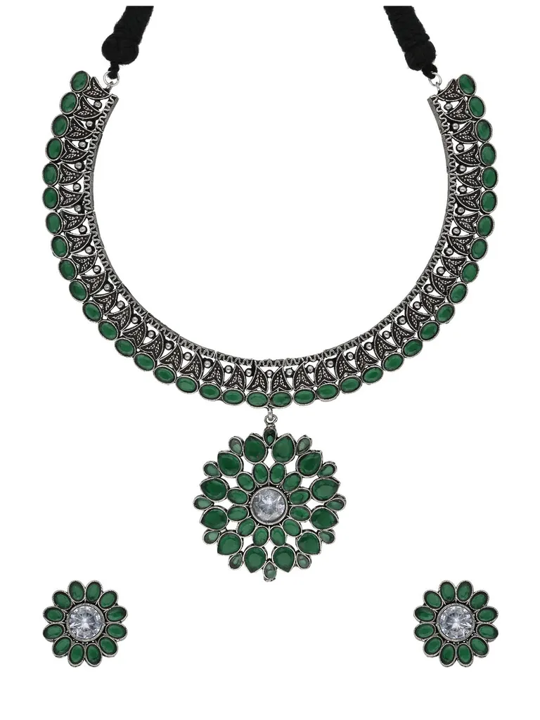 Oxidised Necklace Set in Green color - CNB33906
