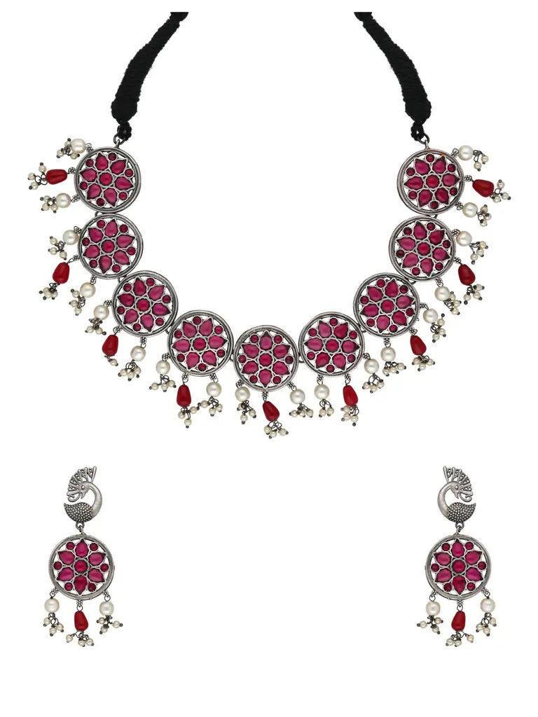 Oxidised Necklace Set in Ruby color - CNB33910