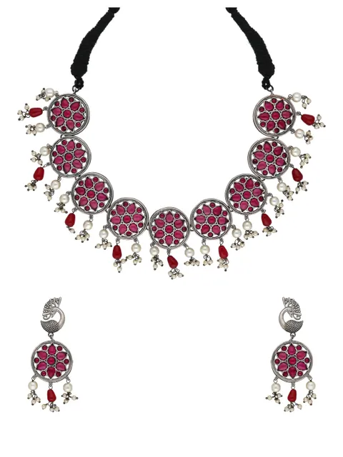 Oxidised Necklace Set in Ruby color - CNB33910