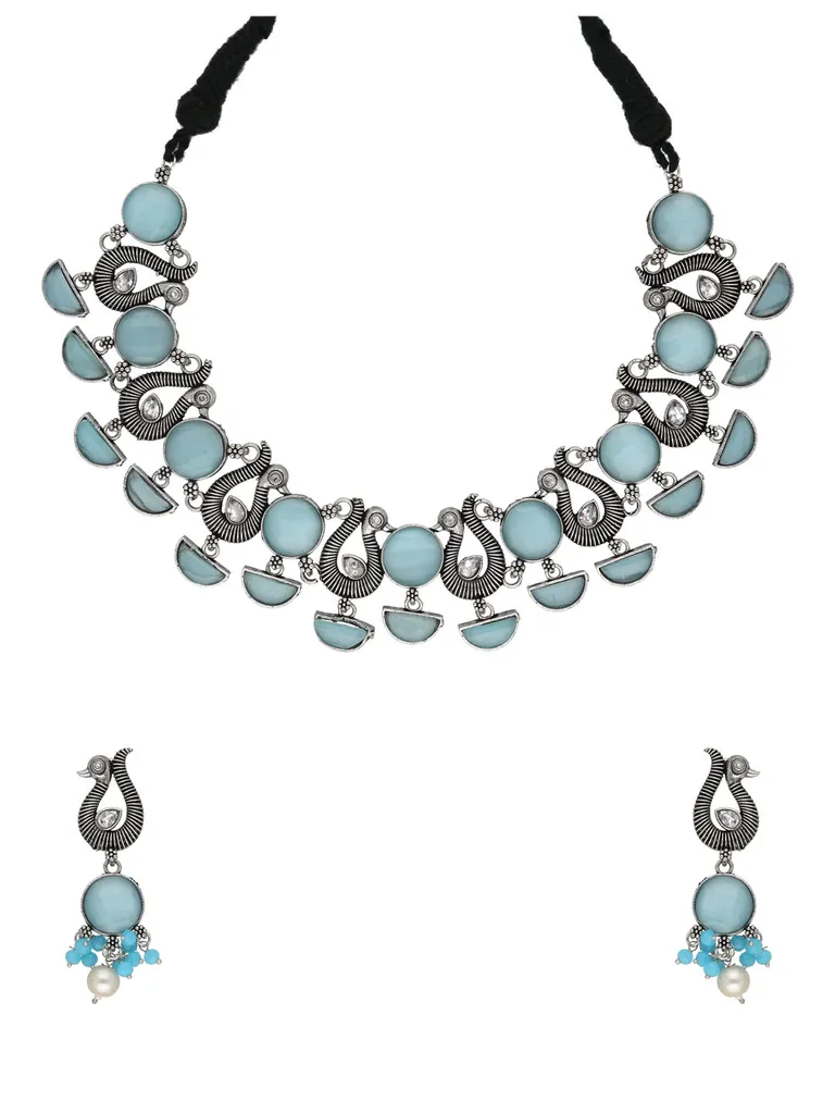 Oxidised Necklace Set in Sky Blue color - CNB33907