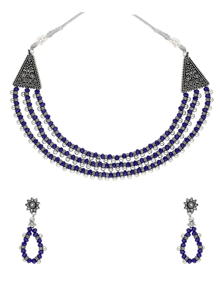 Oxidised Necklace Set in Blue color - CNB31433