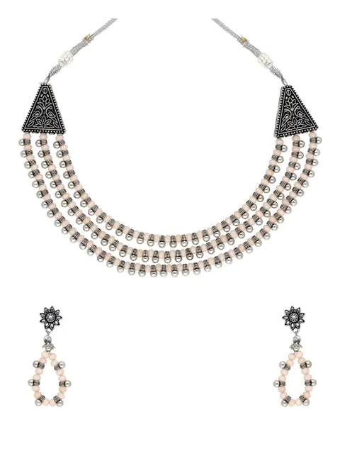 Oxidised Necklace Set in Peach color - CNB31434