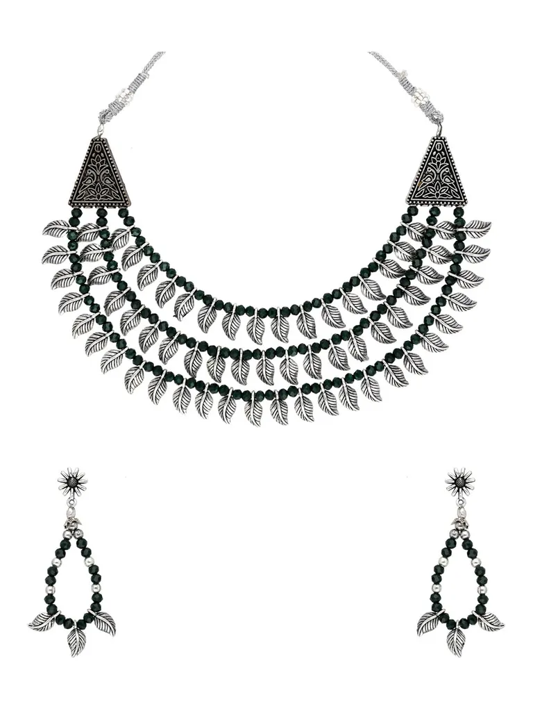 Oxidised Necklace Set in Dark Green color - CNB31408