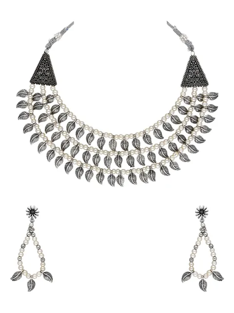 Oxidised Necklace Set in White color - CNB31407