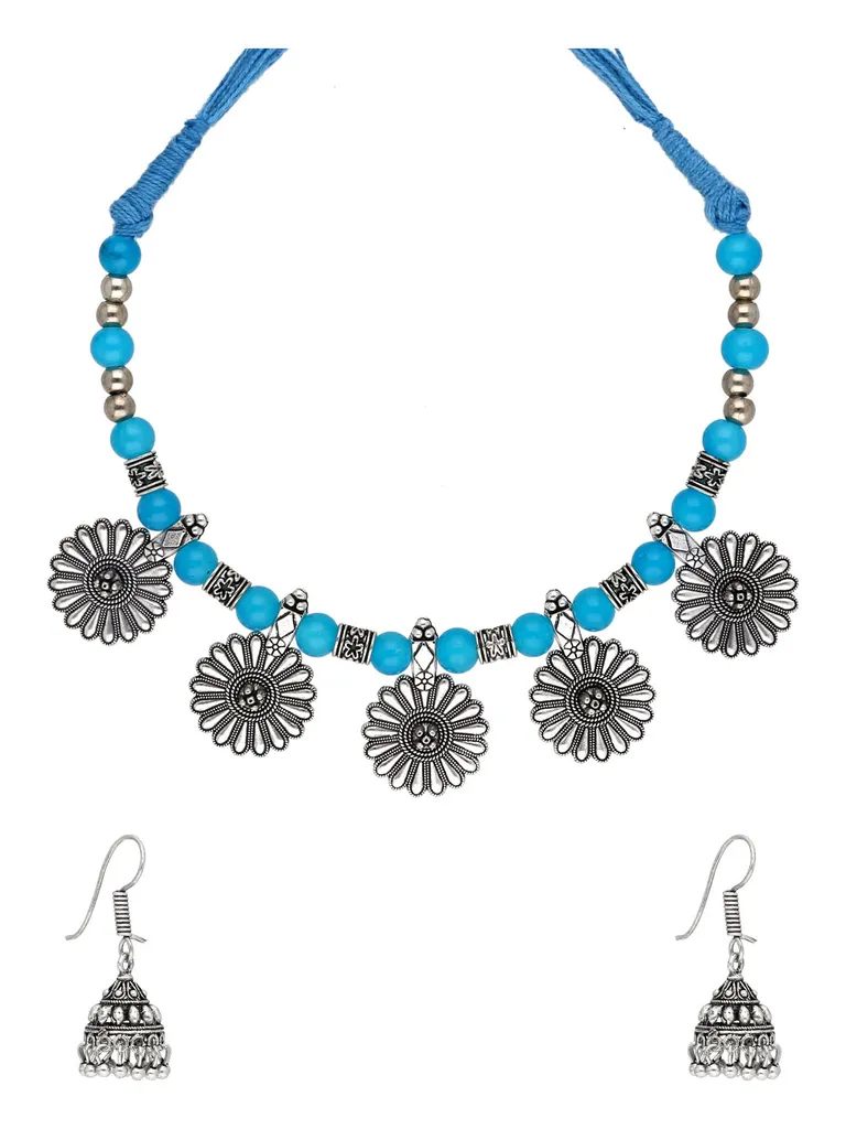 Oxidised Necklace Set in Sky Blue color - CNB31391