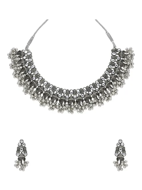 Oxidised Necklace Set in White color - CNB28756