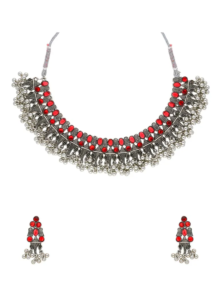 Oxidised Necklace Set in Ruby color - CNB28760