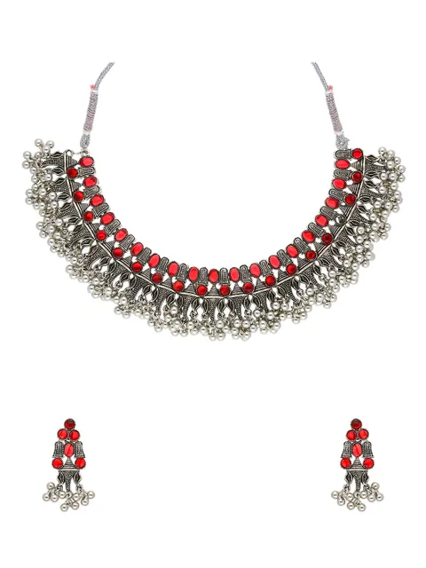 Oxidised Necklace Set in Ruby color - CNB28760