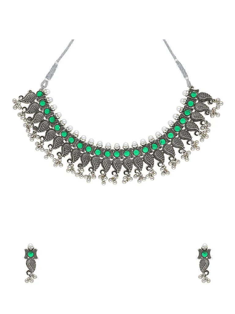 Oxidised Necklace Set in Green color - CNB28763
