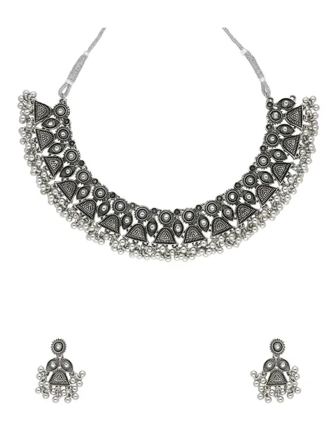 Oxidised Necklace Set in White color - CNB28771