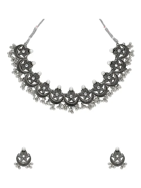Oxidised Necklace Set in White color - CNB28767