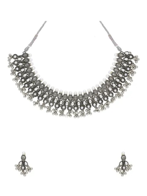 Oxidised Necklace Set in White color - CNB28765