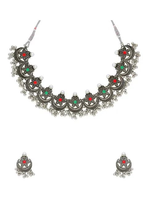 Oxidised Necklace Set in Ruby & Green color - CNB28770