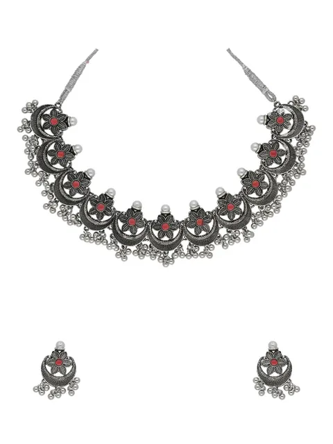 Oxidised Necklace Set in Ruby color - CNB28768