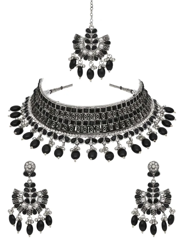 Oxidised Choker Necklace Set in Black color - CNB38179