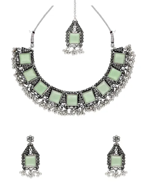 Oxidised Necklace Set in Mint color - CNB38434