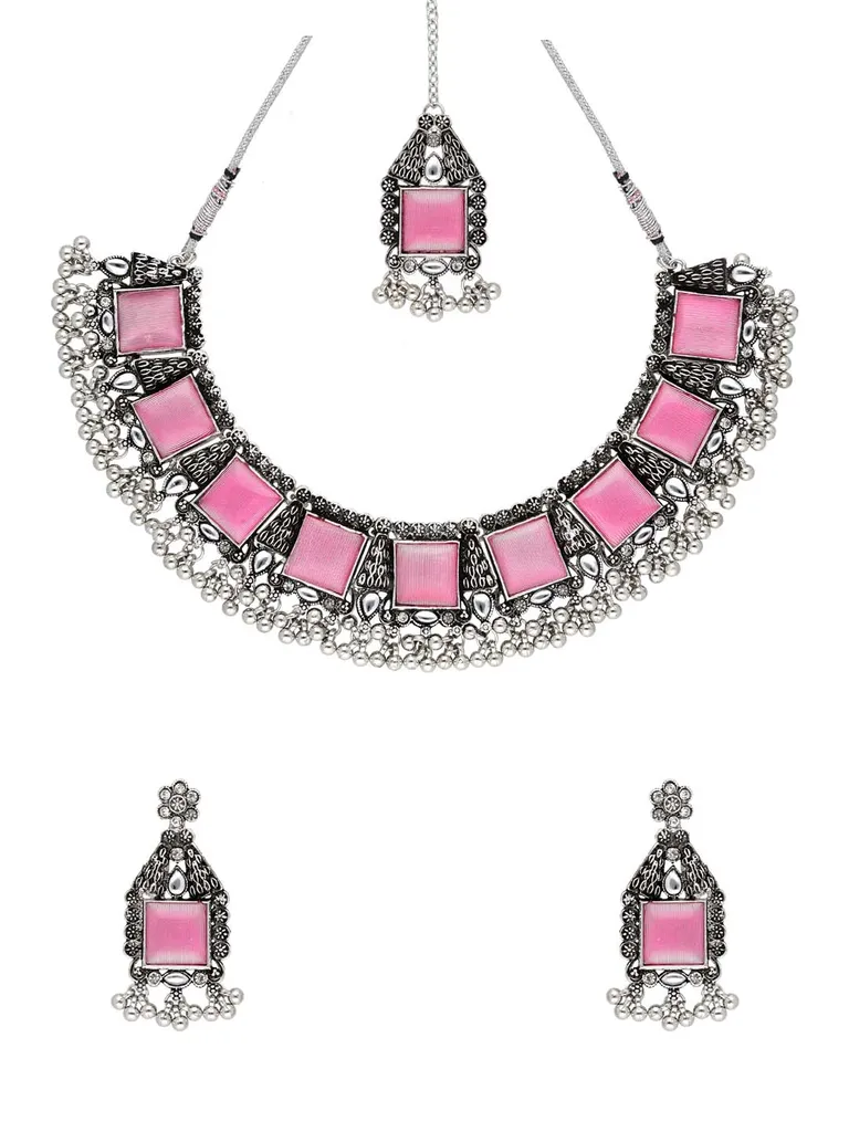 Oxidised Necklace Set in Pink color - CNB38435