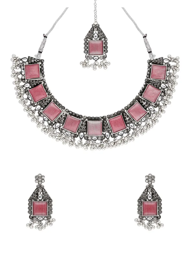 Oxidised Necklace Set in Maroon color - CNB38436