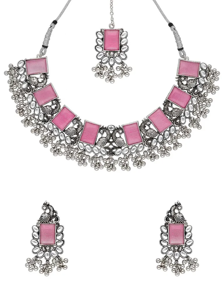 Oxidised Necklace Set in Pink color - CNB38440
