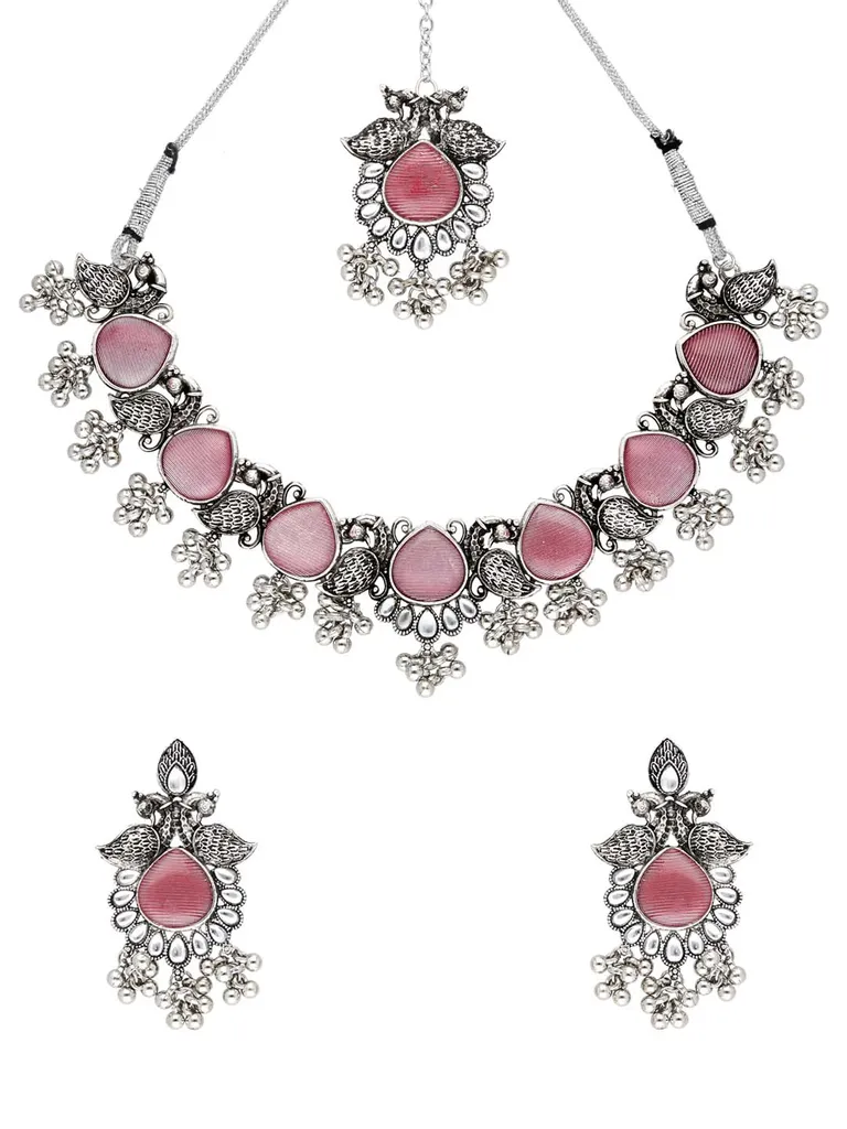 Oxidised Necklace Set in Ruby color - CNB38432