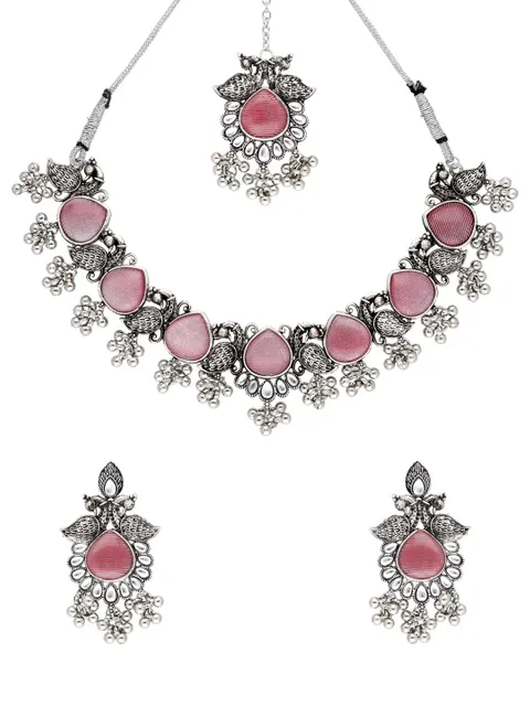 Oxidised Necklace Set in Ruby color - CNB38432