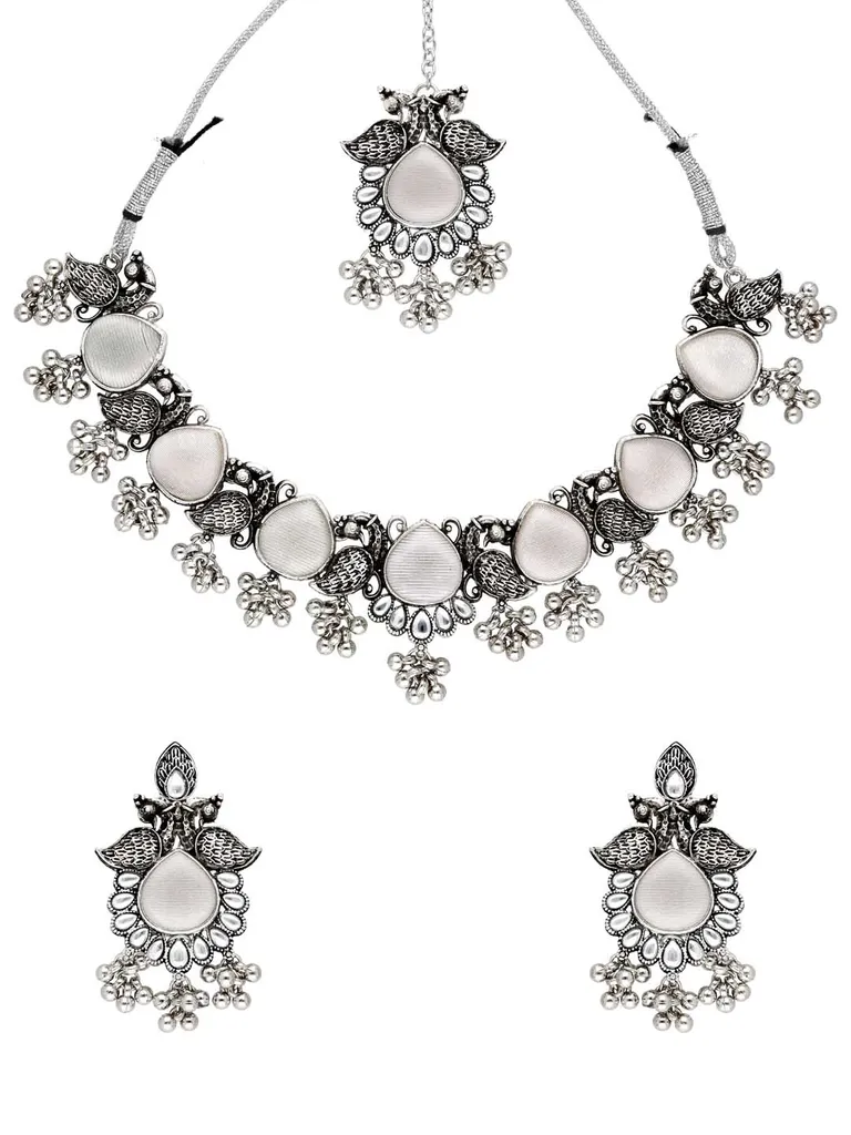 Oxidised Necklace Set in White color - CNB38431