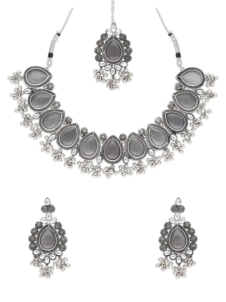 Oxidised Necklace Set in Grey color - CNB38426