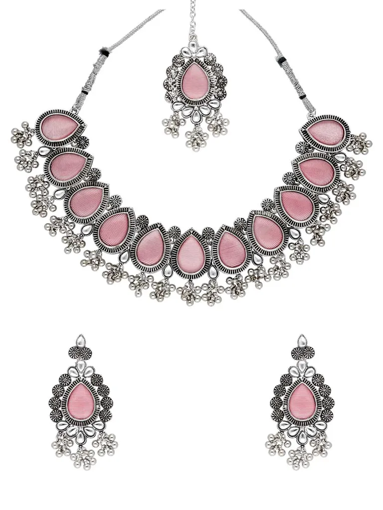 Oxidised Necklace Set in Pink color - CNB38427