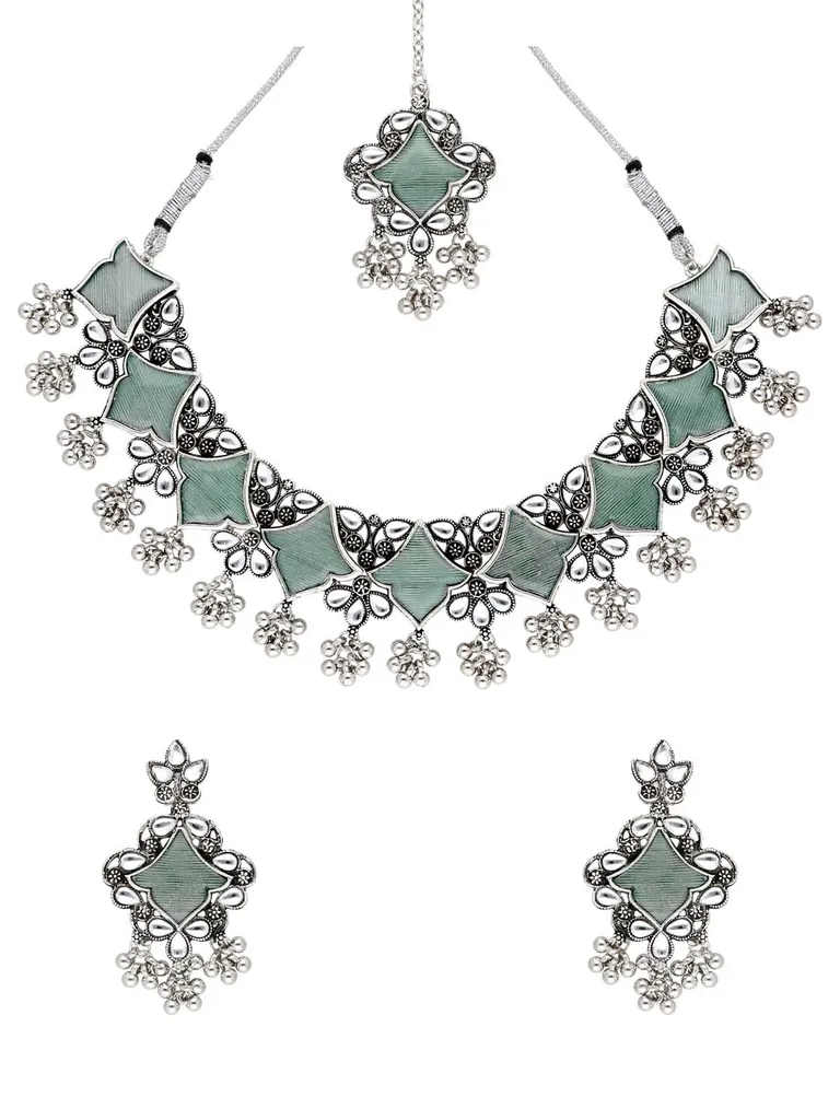Oxidised Necklace Set in Green color - CNB38428