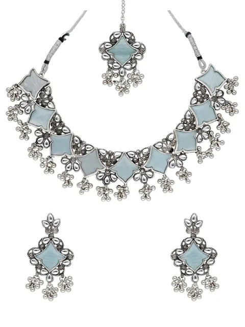 Oxidised Necklace Set in Sky Blue color - CNB38430