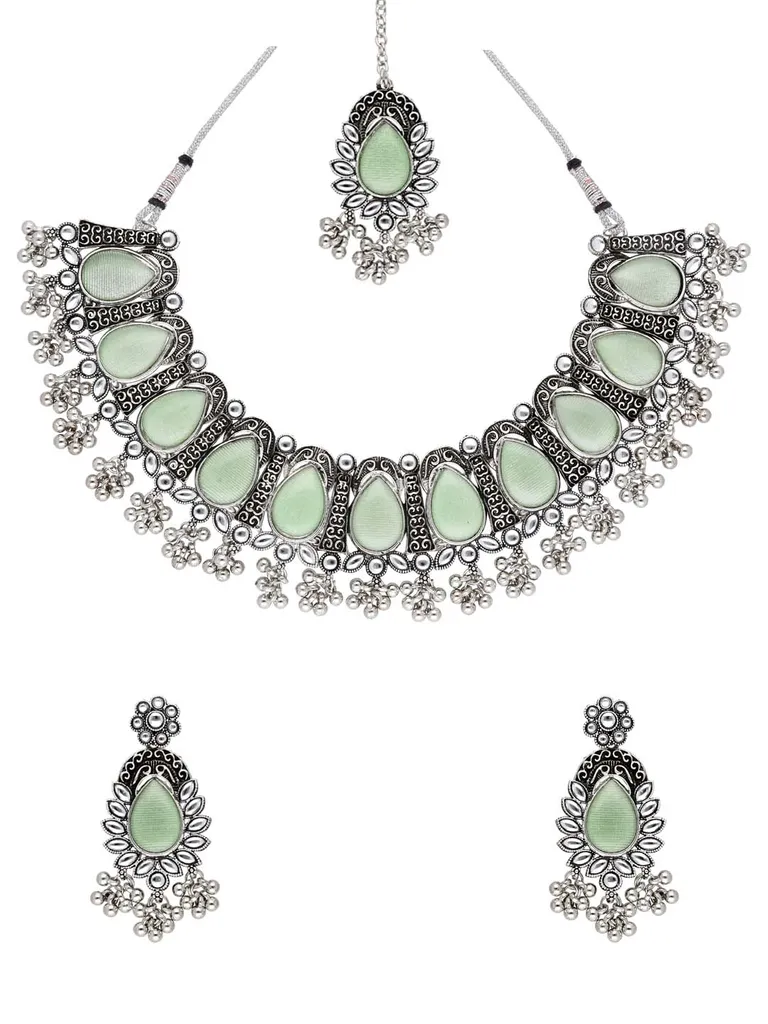 Oxidised Necklace Set in Mint color - CNB38424