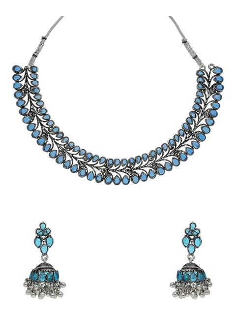Oxidised Necklace Set in Sky Blue color - CNB37882