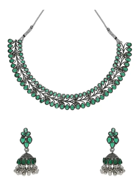 Oxidised Necklace Set in Green color - CNB37886