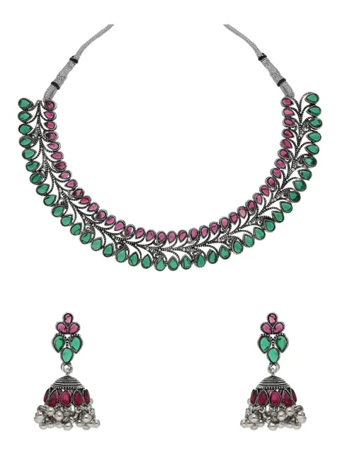 Oxidised Necklace Set in Ruby & Green color - CNB37885