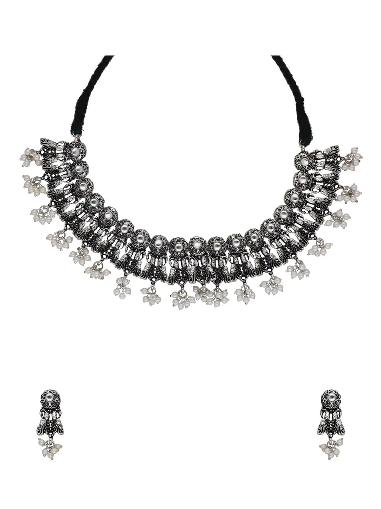 Oxidised Necklace Set in White color - SSA44