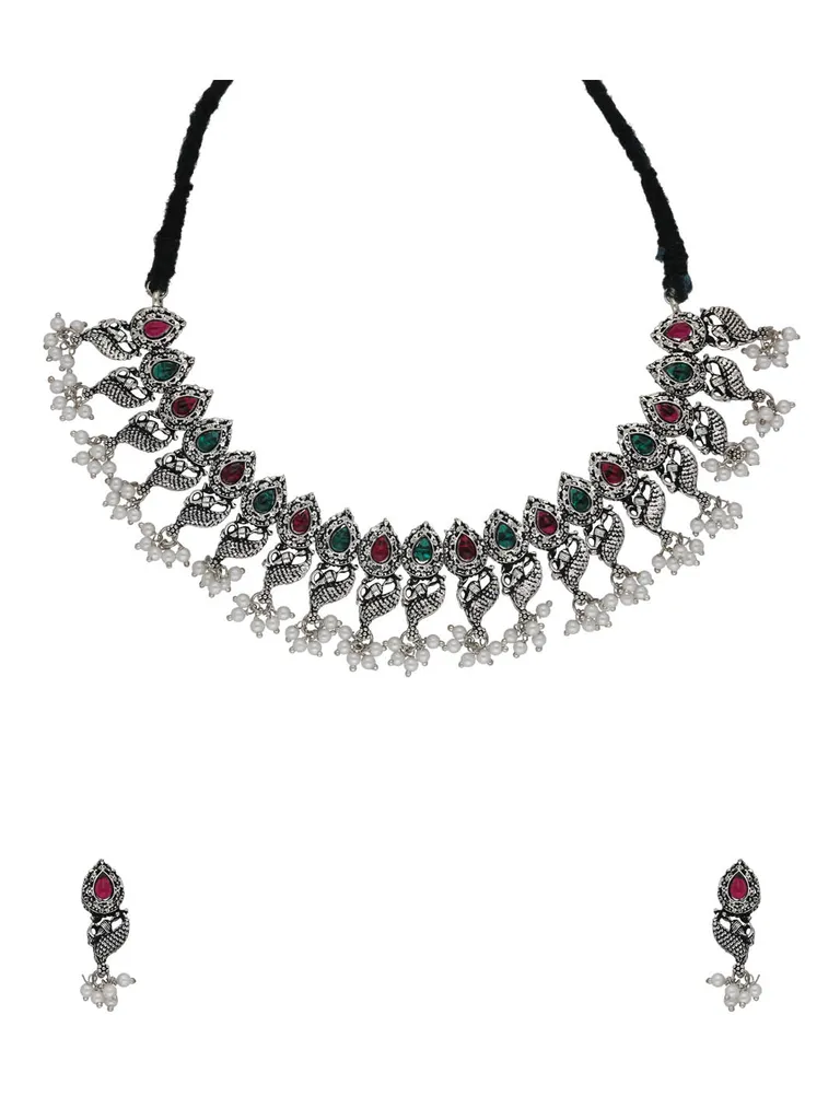 Oxidised Necklace Set in Ruby & Green color - SSA46
