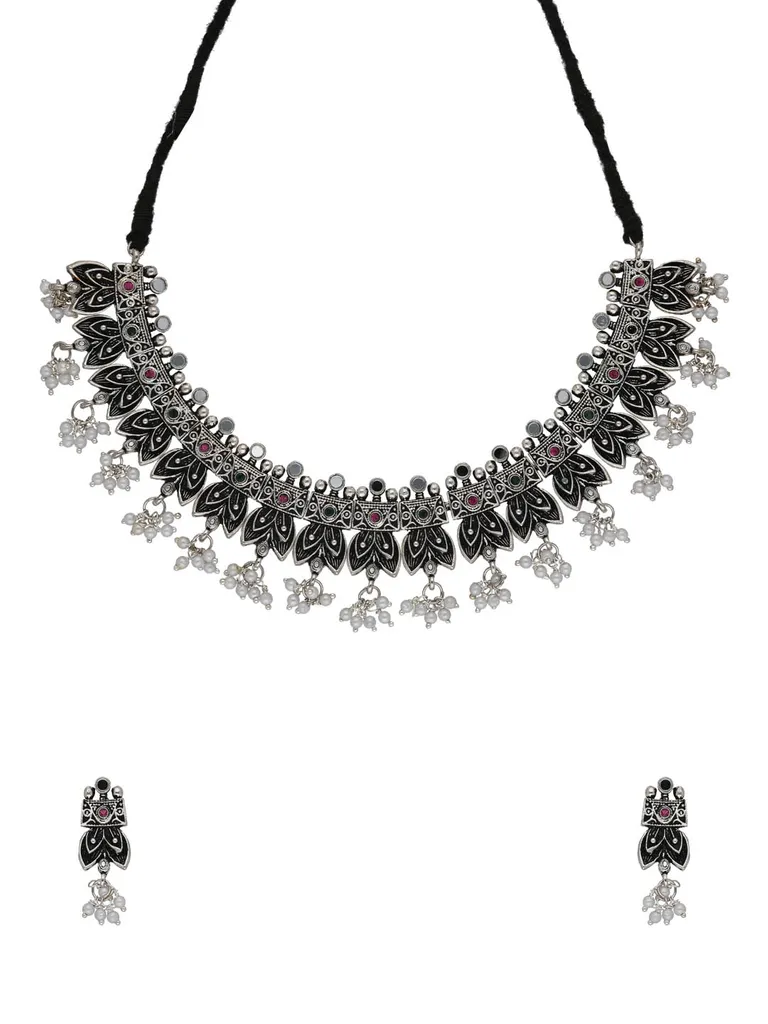 Oxidised Necklace Set in Ruby & Green color - SSA38