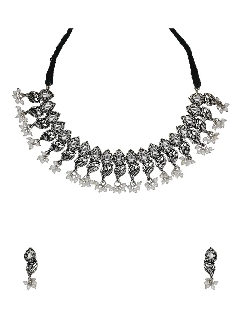 Oxidised Necklace Set in White color - SSA49