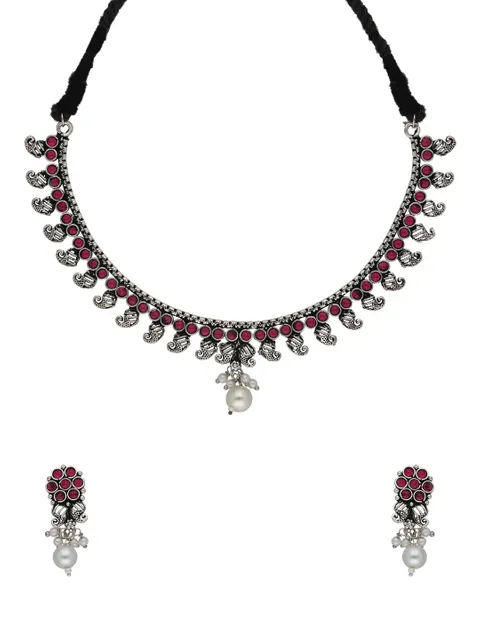 Oxidised Necklace Set in Ruby color - SSA28
